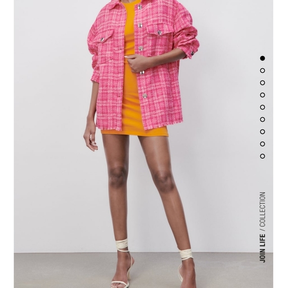 NWT Zara * Textured Plaid Overshirt Shacket Shirt Jacket Pink Tweed - Picture 6 of 7